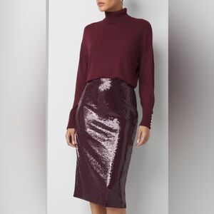 White House Black Market Burgundy Sequin Pencil Skirt - LIKE NEW